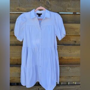 Crisp White Tiered Babydoll Button-Front Shirt Dress